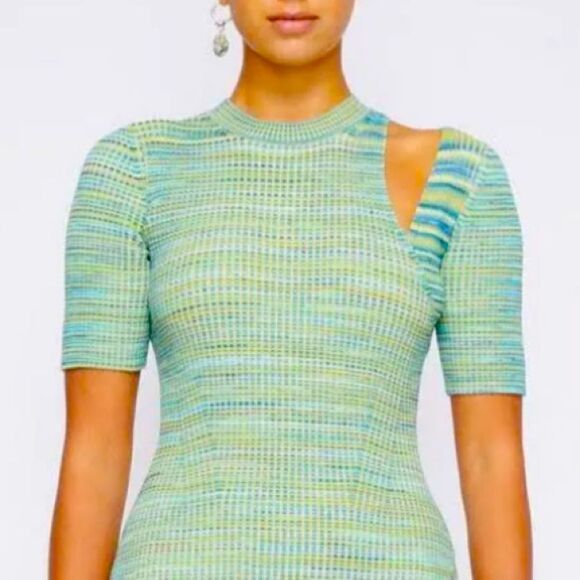 NWT Jonathan SIMKHAI Tina Blue Green Space Dye Mini Dress Cutouts Large - Picture 3 of 16